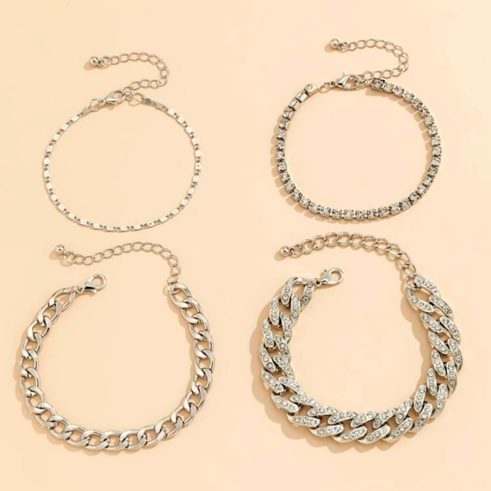 4 pcs Rhinestone Cuban Link Chain Bracelets - Picture 7 of 10